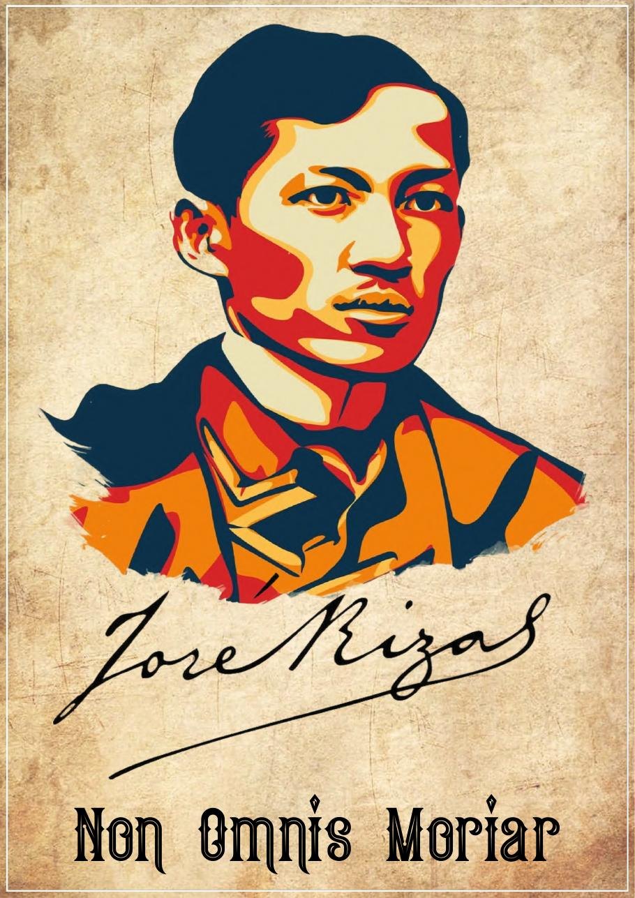 Stylized portrait of Dr. José Rizal with the motto Non Omnis Moriar